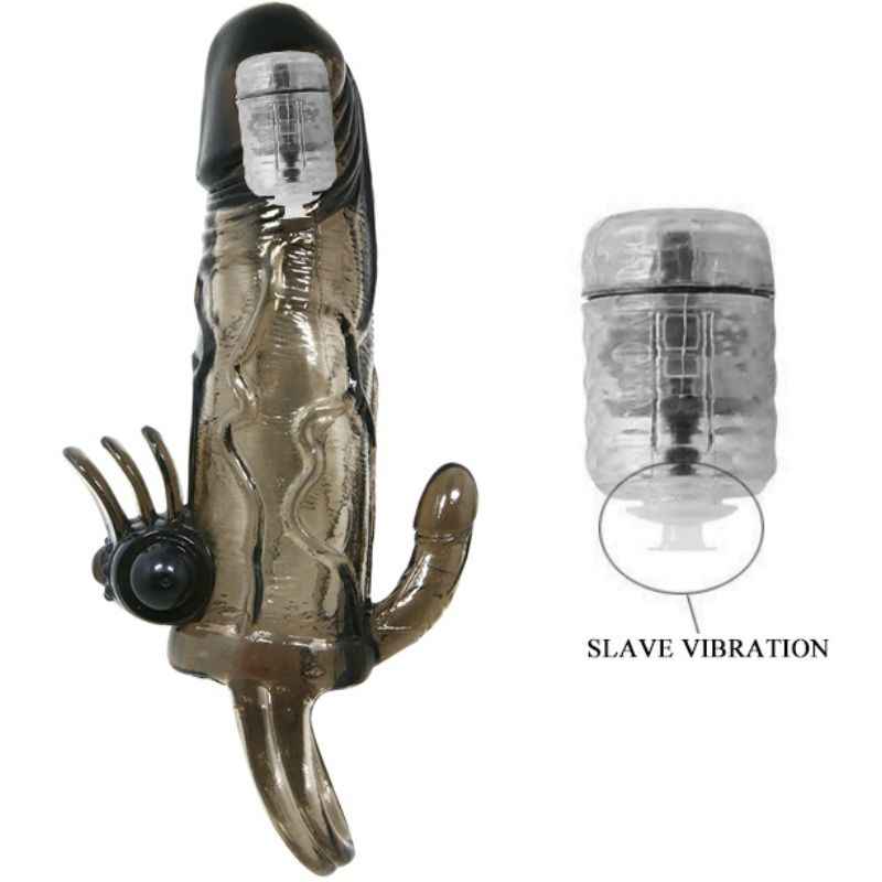 BAILE - CAPA PARA PÉNIS BRAVE MAN COM ESTIMULAÇÃO CLITÓRICA E ANAL DUPLA BALA PRETA 16.5 CM - VIBRA24 SEXSHOP