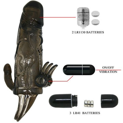 BAILE - CAPA PARA PÉNIS BRAVE MAN COM ESTIMULAÇÃO CLITÓRICA E ANAL DUPLA BALA PRETA 16.5 CM - VIBRA24 SEXSHOP