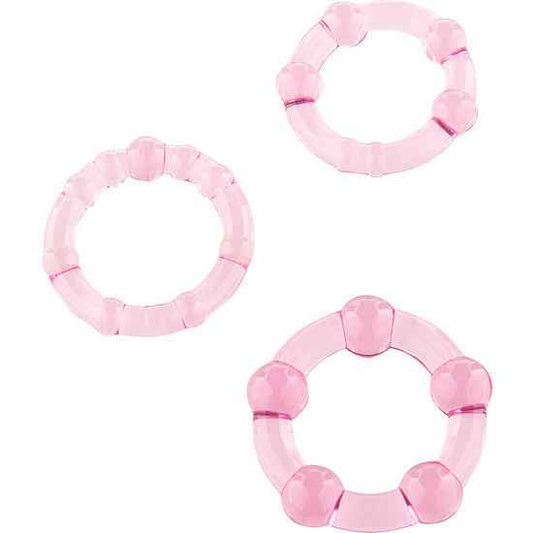 SEVEN CREATIONS - CONJUNTO DE TRÊS ANÉIS PARA PÊNIS ROSA - VIBRA24 SEXSHOP
