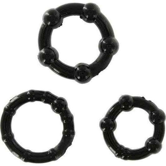 SEVEN CREATIONS - CONJUNTO DE TRÊS ANÉIS DE PÉNIS PRETOS - VIBRA24 SEXSHOP