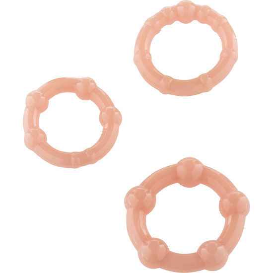 SEVEN CREATIONS - CONJUNTO DE TRÊS ANÉIS DE PÉNIS DE PELE - VIBRA24 SEXSHOP