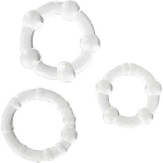 SEVEN CREATIONS - CONJUNTO DE TRÊS ANÉIS PARA PÉNIS TRANSPARENTES - VIBRA24 SEXSHOP