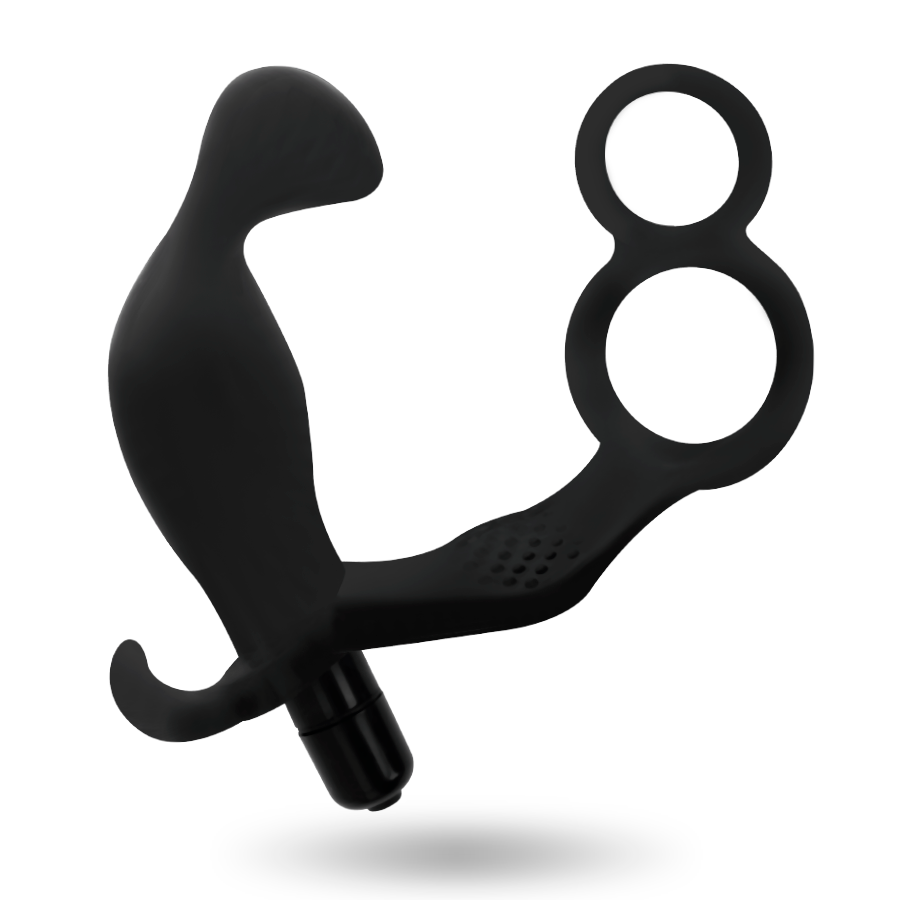 ADDICTED TOYS - PLUG ANAL COM ANEL DE PÊNIS DUPLO E TESTÍCULOS PRETO - VIBRA24 SEXSHOP