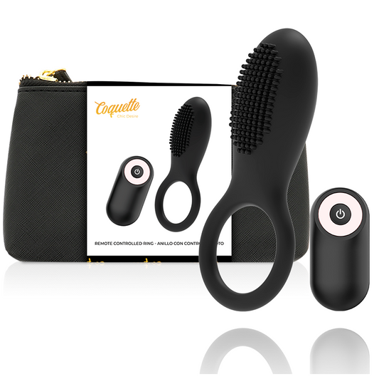 COQUETTE CHIC DESIRE - COCK RING CONTROLE REMOTO RECARREGVEL PRETO/ OURO - VIBRA24 SEXSHOP