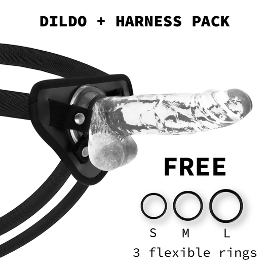 X RAY - ARNÊS + DILDO TRANSPARENTE COM BOLAS 20 CM -O- 4.5 CM - VIBRA24 SEXSHOP