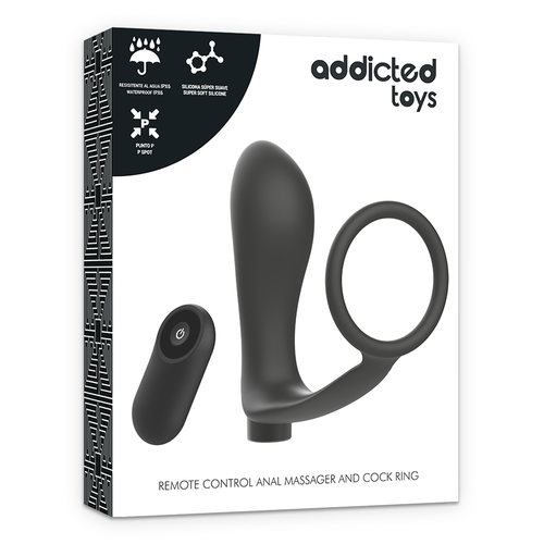 Anel de Pénis com Controle Remoto Recarregável - Plug Anal Preto Addicted Toys - VIBRA24 SEXSHOP