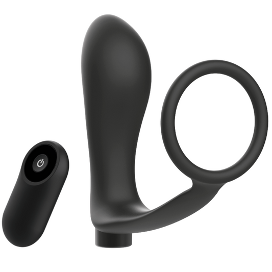 ADDICTED TOYS - ANEL DE PÊNIS COM CONTROLE REMOTO PLUG ANAL PRETO RECARREGVEL - VIBRA24 SEXSHOP