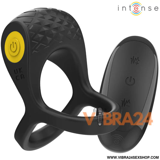 INTENSE - Anel Vibrador Duplo Penis 10 Vibrações Preto