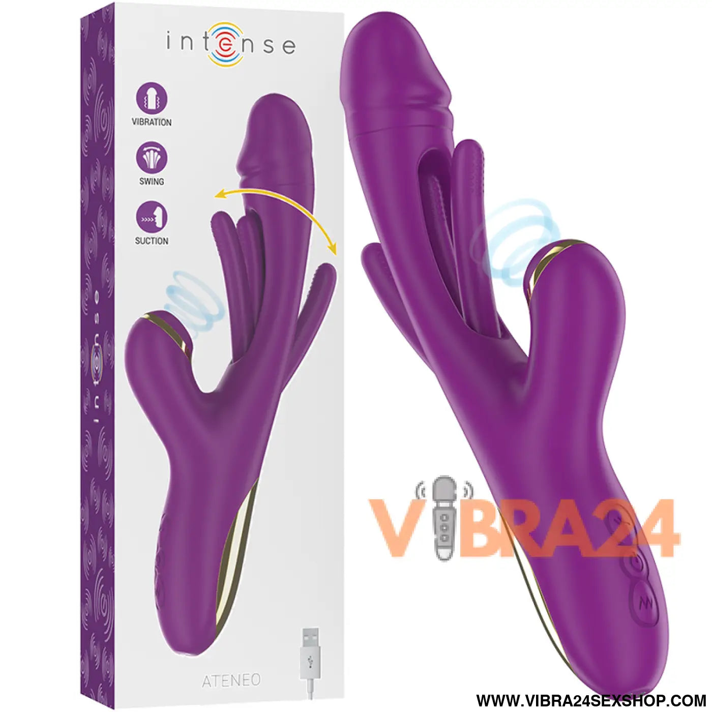 INTENSE - ATENEO VIBRADOR MULTIFUNÇÕES RECARREGÁVEL 7 VIBRAÇÕES COM LÍNGUA OSCILANTE E SUCÇÃO ROXA