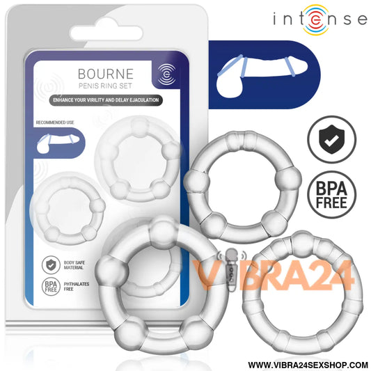 Intense – Bourne: Conjunto de 3 Anéis Penianos em Silicone Médico com Design Ergonômico e Acabamento Premium