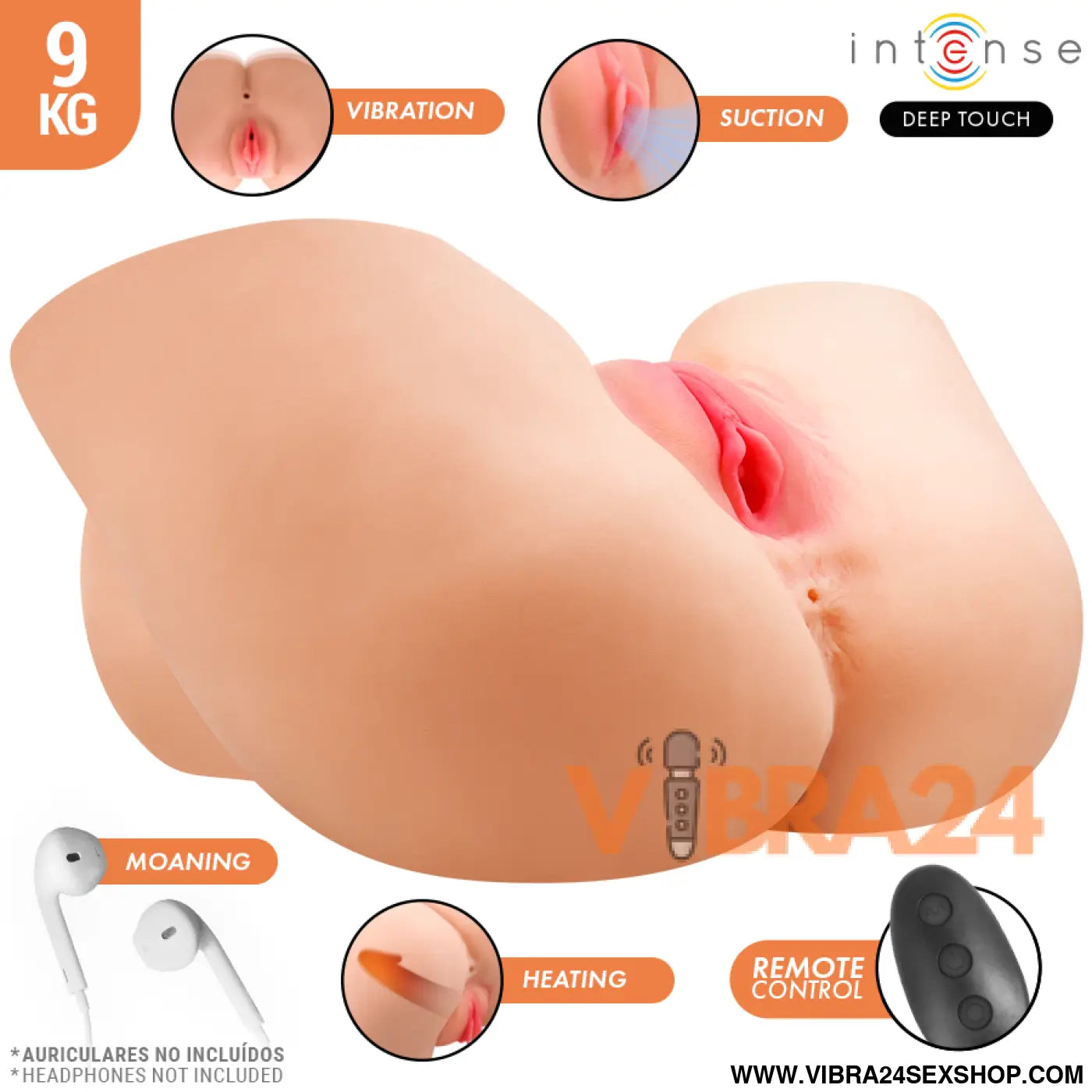 INTENSE DEEP TOUCH - MASTURBADOR VAGINAL JULIA COM SUCÇÃO CALOR VIBRAÇÃO E EFEITOS DE VOZ CONTROLE REMOTO 9 KG