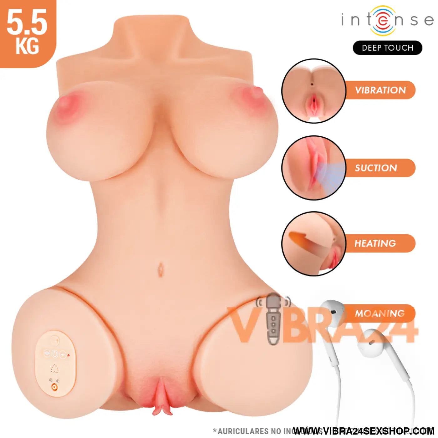 INTENSE DEEP TOUCH - VERO TORSO VAGINAL COM EFEITOS DE SUCÇÃO CALOR VIBRAÇÃO E VOZ L 5,5 KG