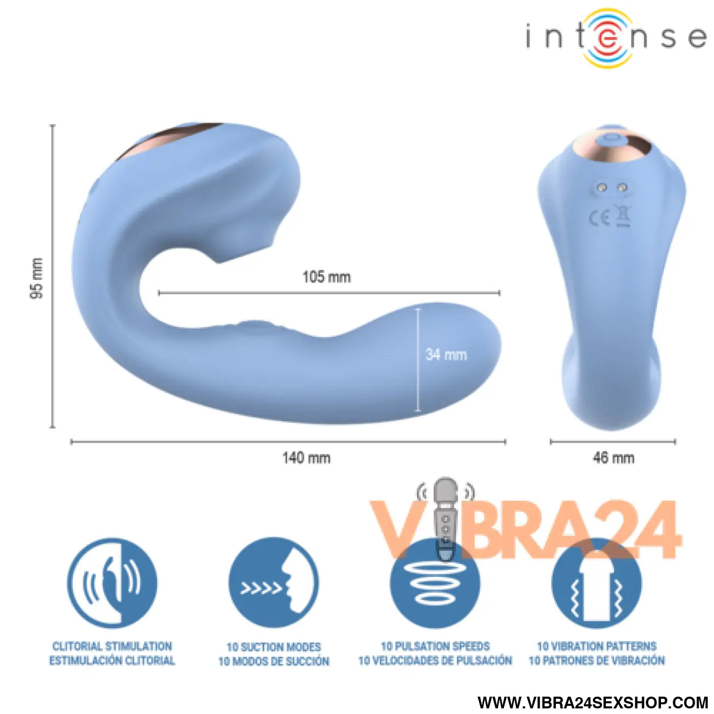 INTENSE - GINA - ESTIMULADOR CLITORIAL MULTIFUNCIONAL AZUL