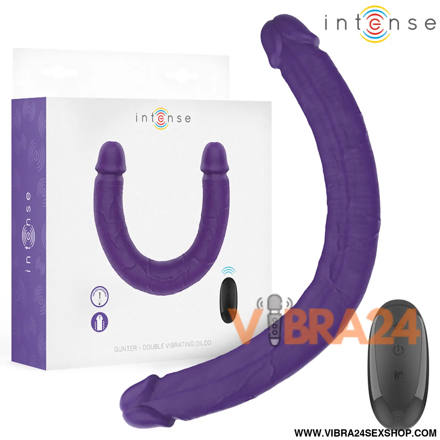 INTENSE - GUNTER DILDO VIBRADOR DUPLO 40 CM ROXO CONTROLE REMOTO