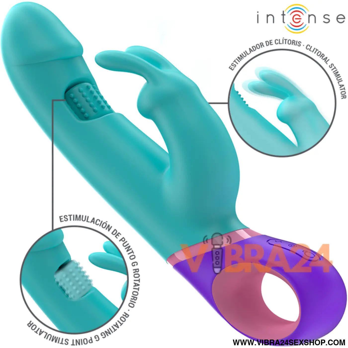 INTENSE - MONICA RABBIT VIBRADOR COM ESTIMULADOR G-SPOT ROTATIVO AZUL