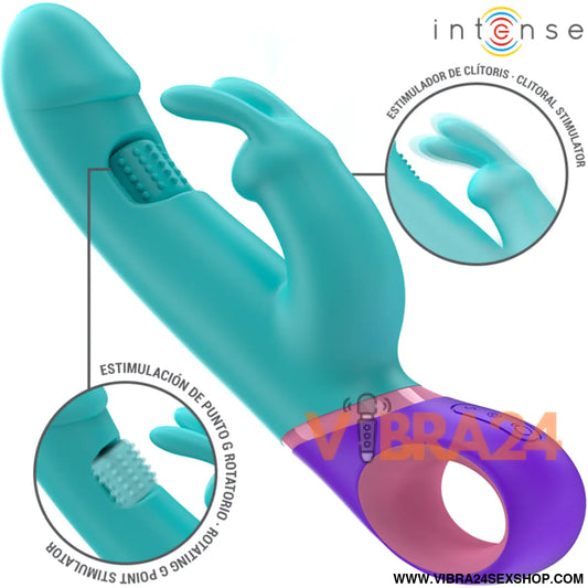 INTENSE - MONICA RABBIT VIBRADOR COM ESTIMULADOR G-SPOT ROTATIVO AZUL