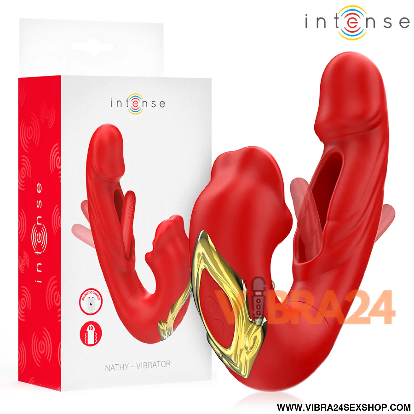 INTENSE - NATHY VIBRADOR DUPLO COM BOCA ESTIMULANTE MULTIFUNÇÕES VERMELHO