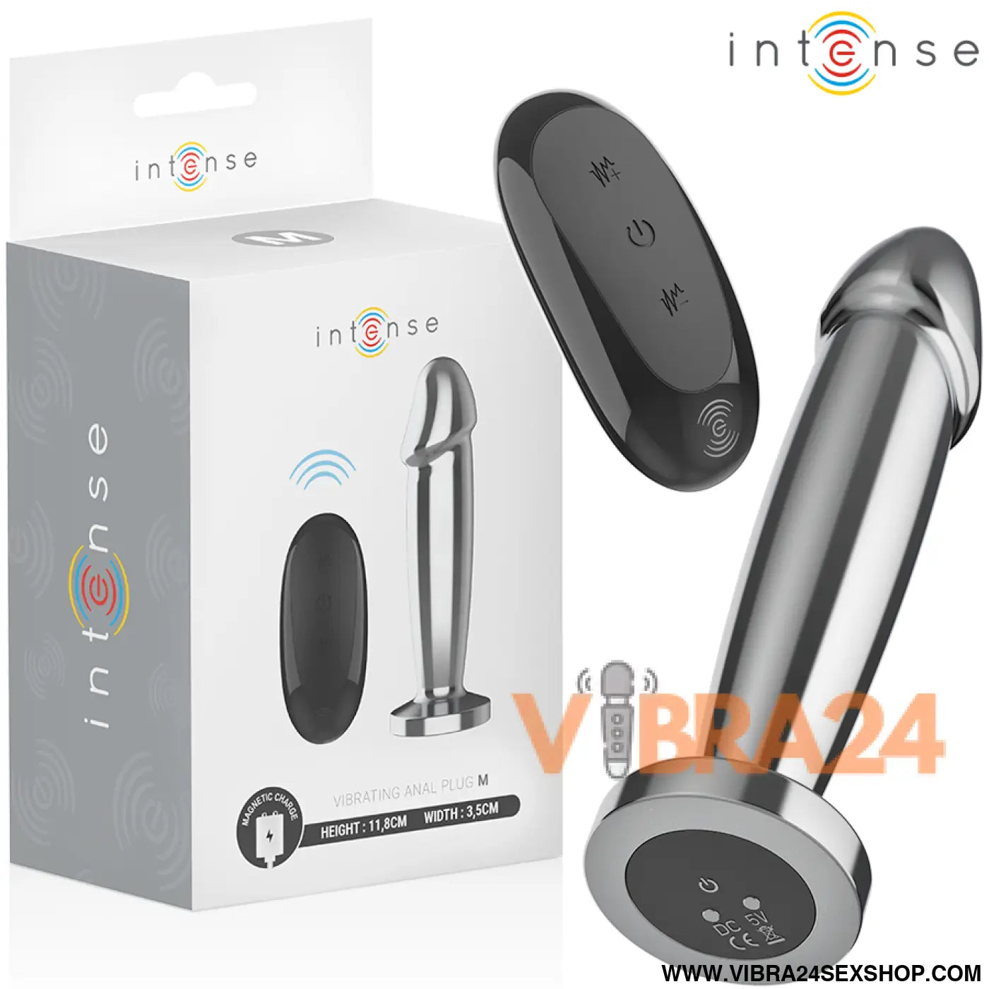 INTENSE - PLUG ANAL 10 VIBRAÇÕES DILDO DE METAL COM CONTROLE REMOTO M