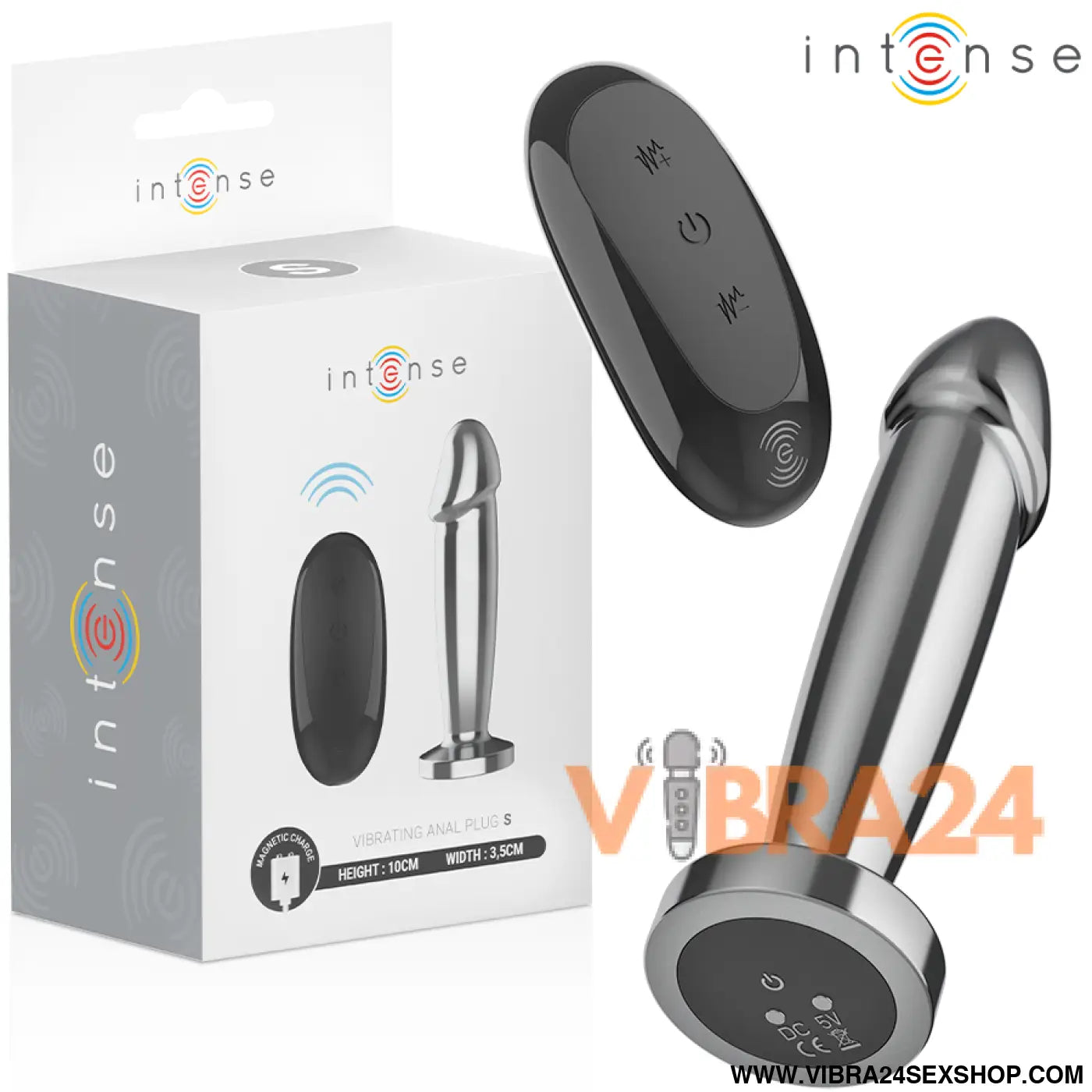 INTENSE - PLUG ANAL 10 VIBRAÇÕES DILDO DE METAL COM CONTROLE REMOTO S
