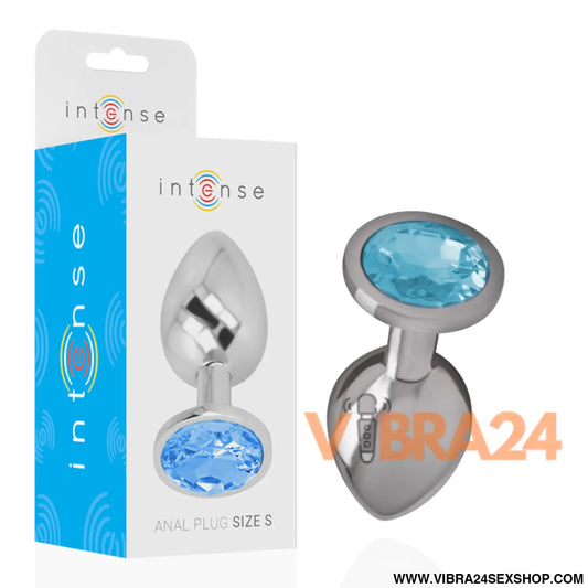 INTENSE - PLUG ANAL DE METAL ALUMÍNIO COM CRISTAL AZUL TAMANHO S
