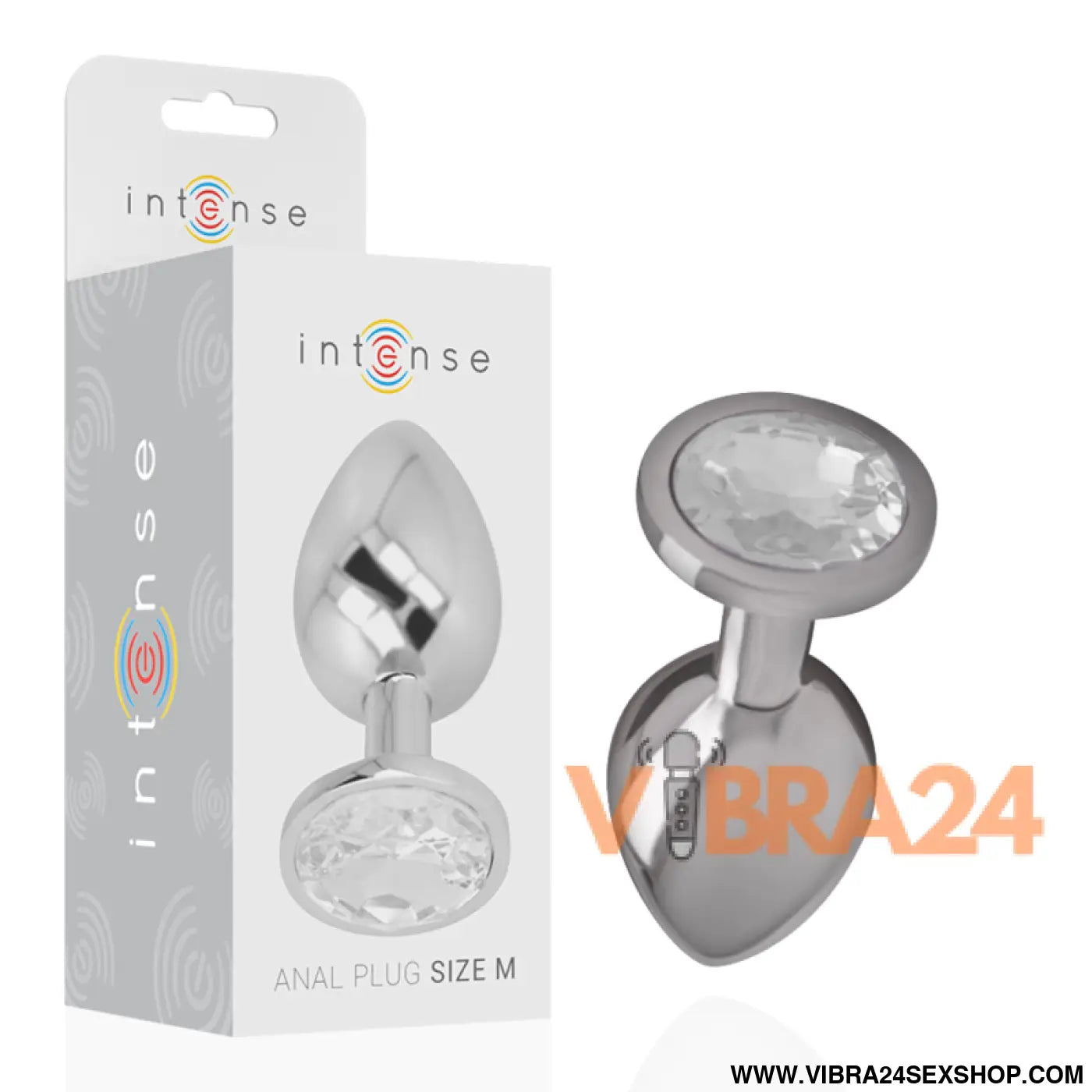 INTENSE - PLUG ANAL DE METAL ALUMÍNIO COM CRISTAL PRATA TAMANHO M