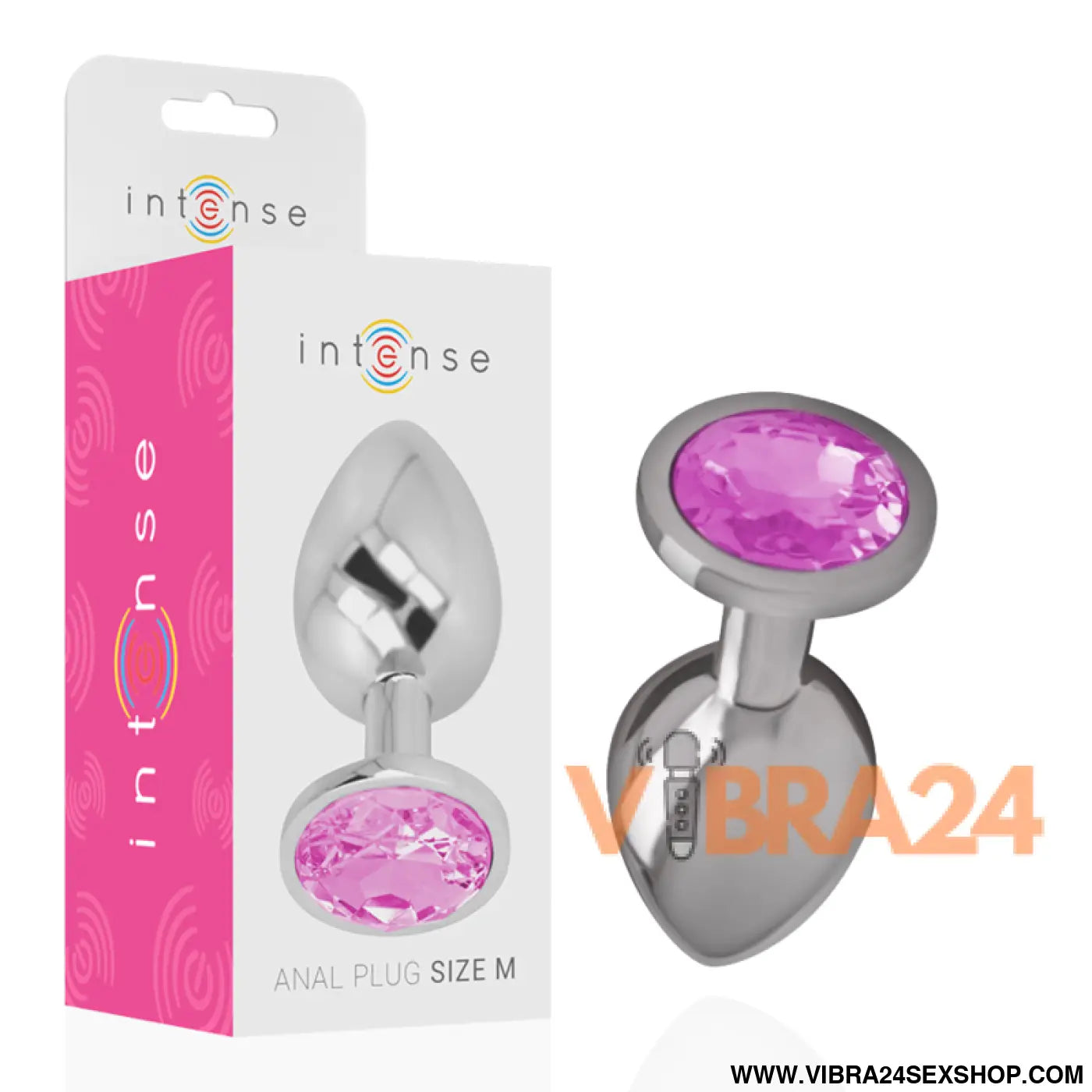 INTENSE - PLUG ANAL DE METAL ALUMÍNIO COM CRISTAL ROSA TAMANHO M
