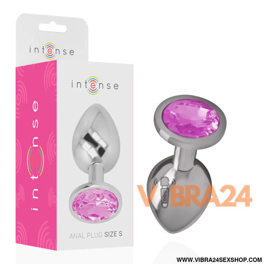 INTENSE - PLUG ANAL DE METAL ALUMÍNIO COM CRISTAL ROSA TAMANHO S
