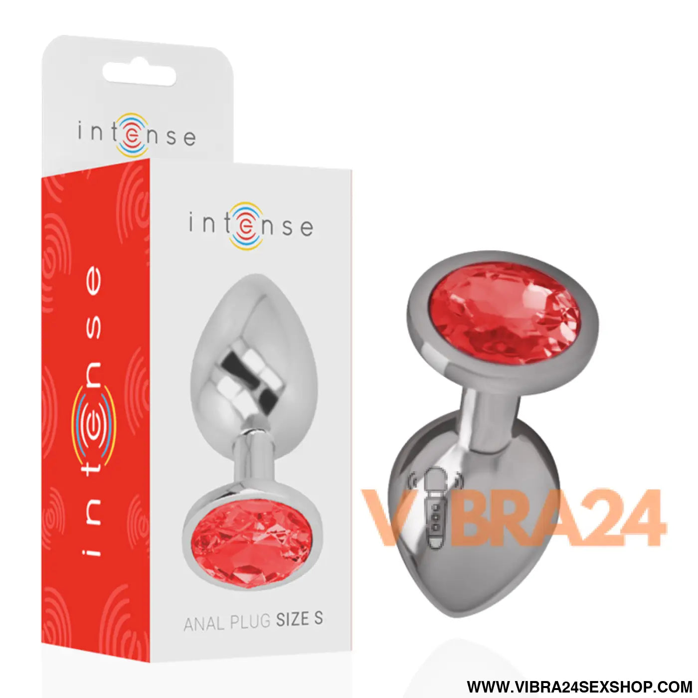 INTENSE - PLUG ANAL DE METAL ALUMÍNIO COM CRISTAL VERMELHO TAMANHO S