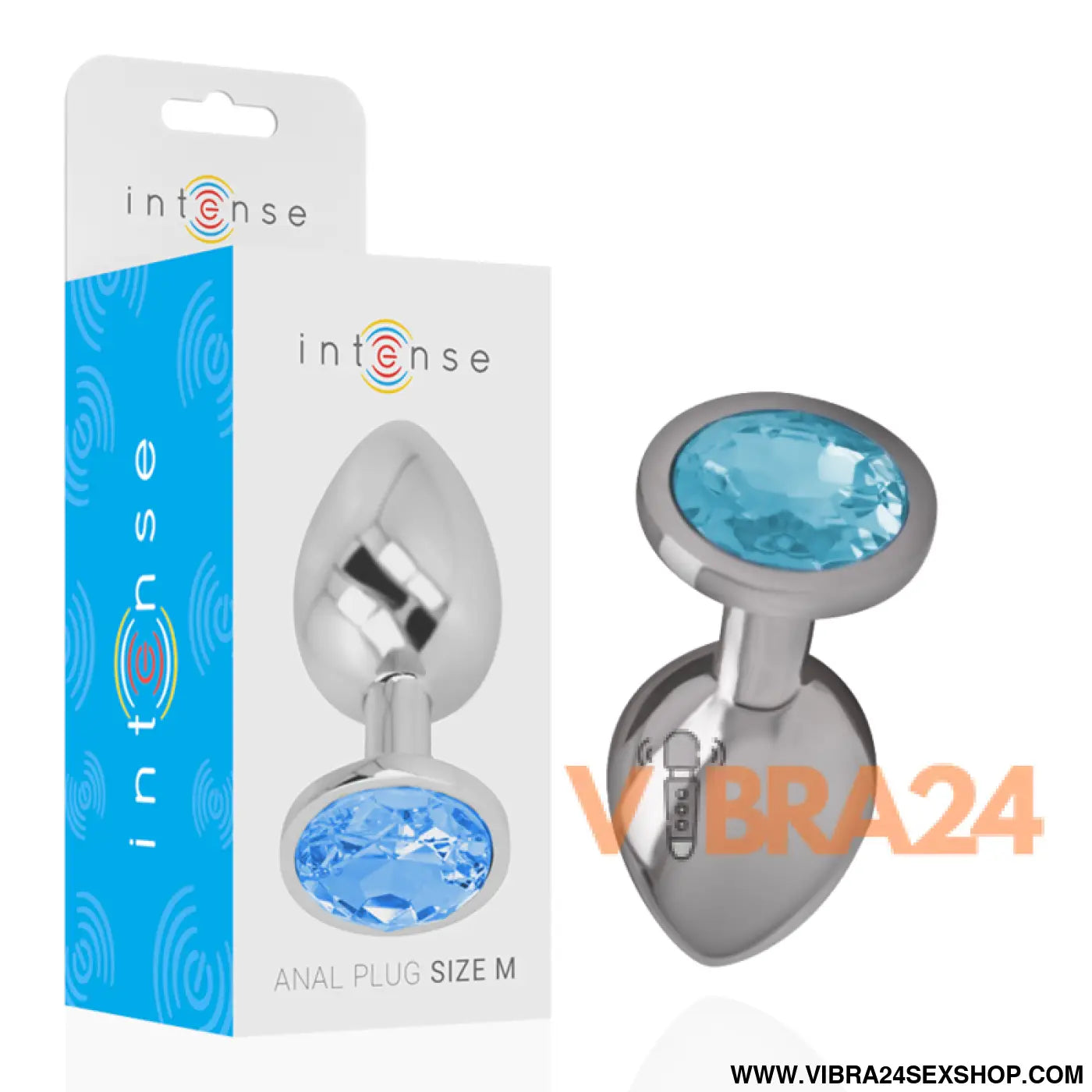 INTENSE - PLUG ANAL DE METAL ALUMÍNIO COM VIDRO AZUL TAMANHO M