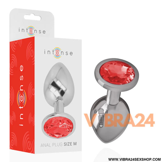INTENSE - PLUG ANAL DE METAL COM CRISTAL VERMELHO TAMANHO M