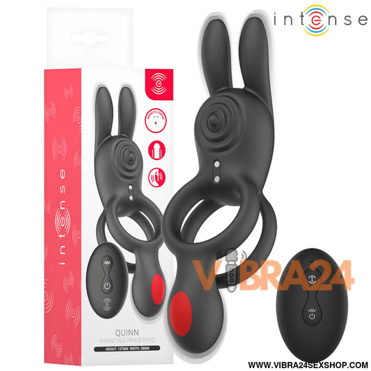 Intense – Quinn: Anel Vibratório Duplo com Orelhas de Coelho 9 Funções e Controle Remoto