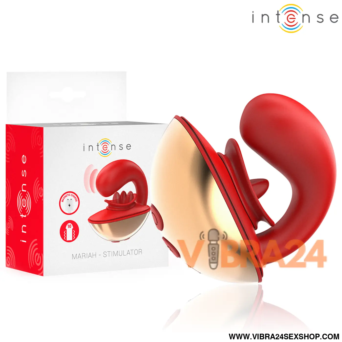 INTENSE - VIBRADOR E ESTIMULADOR MARIAH EM FORMATO U 10 VIBRAÇÕES VERMELHO