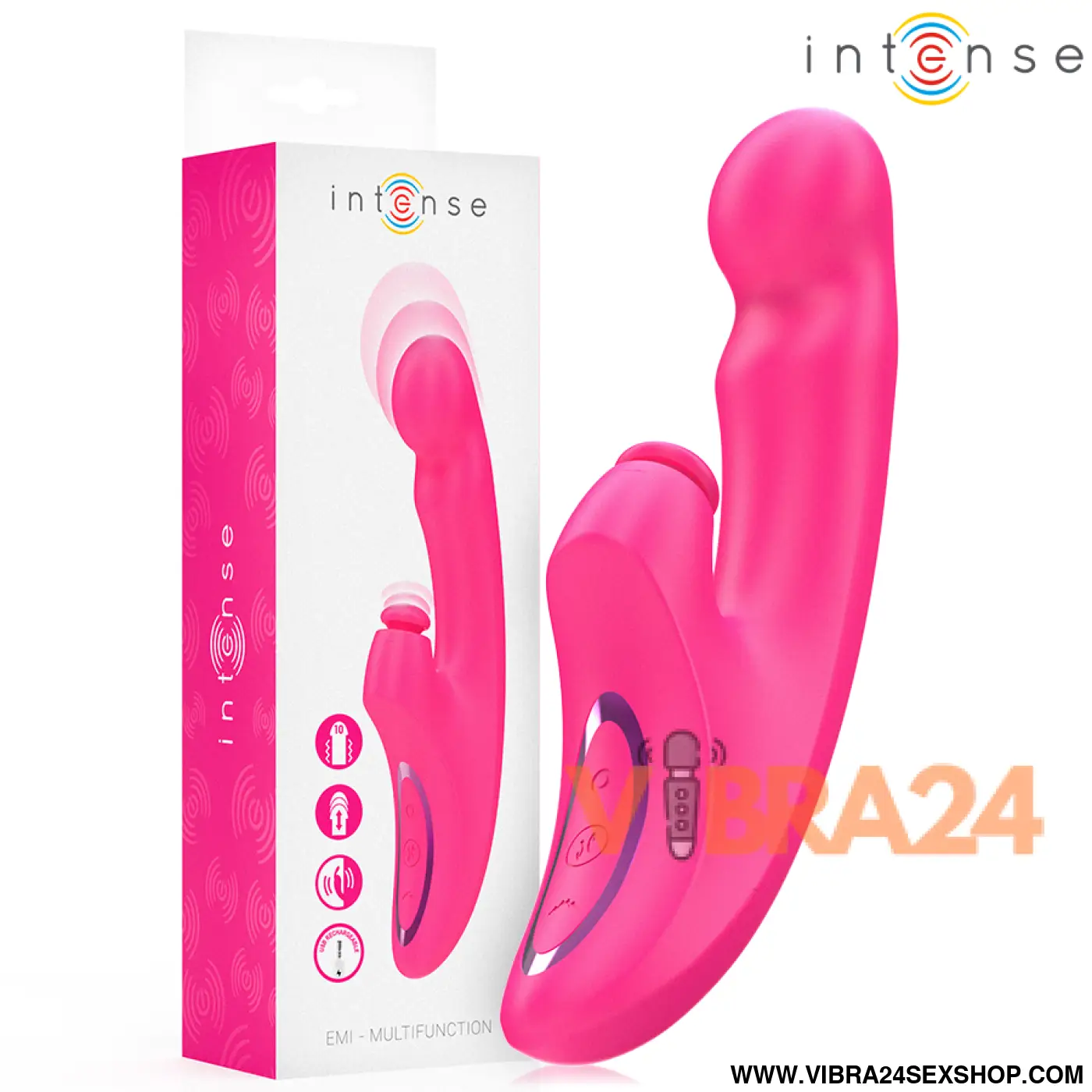 INTENSE - VIBRADOR EMI 13,5 CM MULTIFUNCIONAL 3 EM 1 10 VIBRAÇÕES ROSA