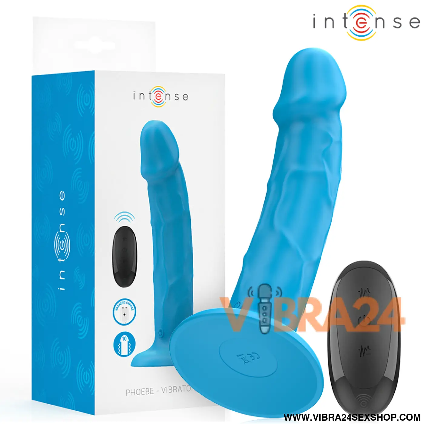 INTENSE - VIBRADOR REALÍSTICO PHOEBE 10 VIBRAÇÕES CONTROLE REMOTO AZUL