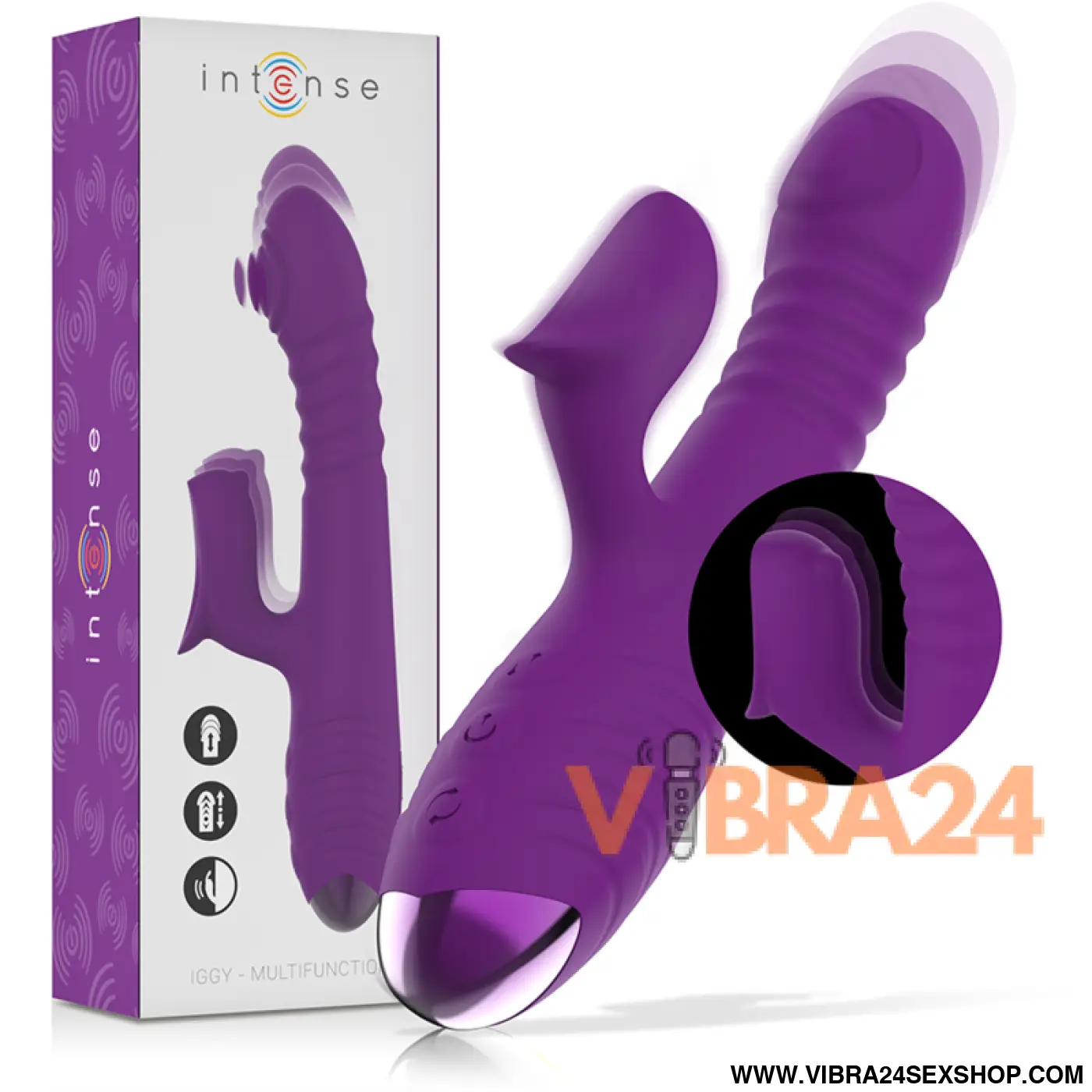 INTENSE - VIBRADOR RECARREGVEL MULTIFUNO IGGY PARA CIMA E BAIXO COM ESTIMULADOR CLITÓRICO ROXO