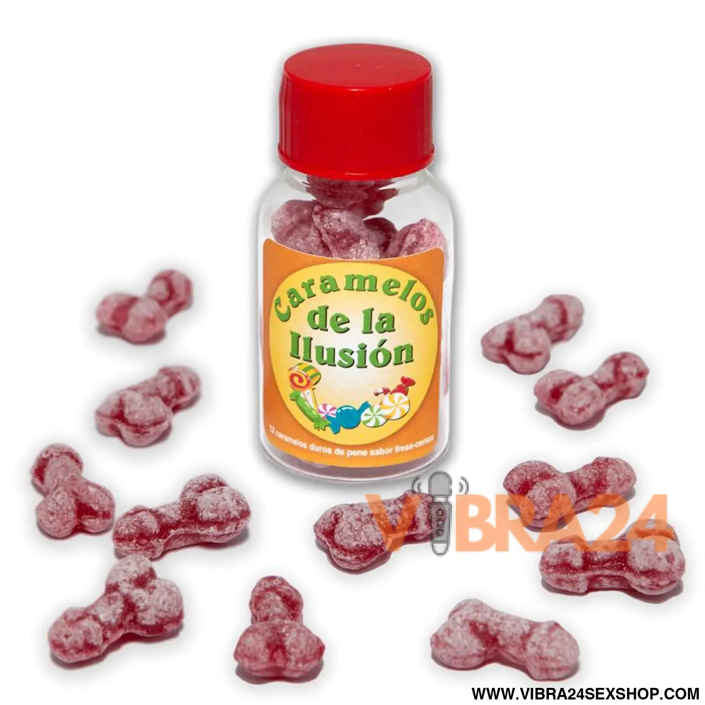 Jar of 12 Candies Penis Shape Fruit Flavor.