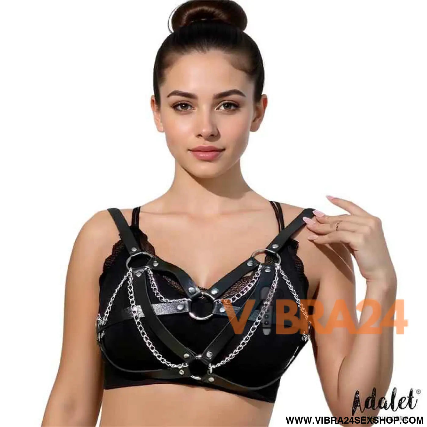 Karina Vegan Leather Harness Top with Chain One size