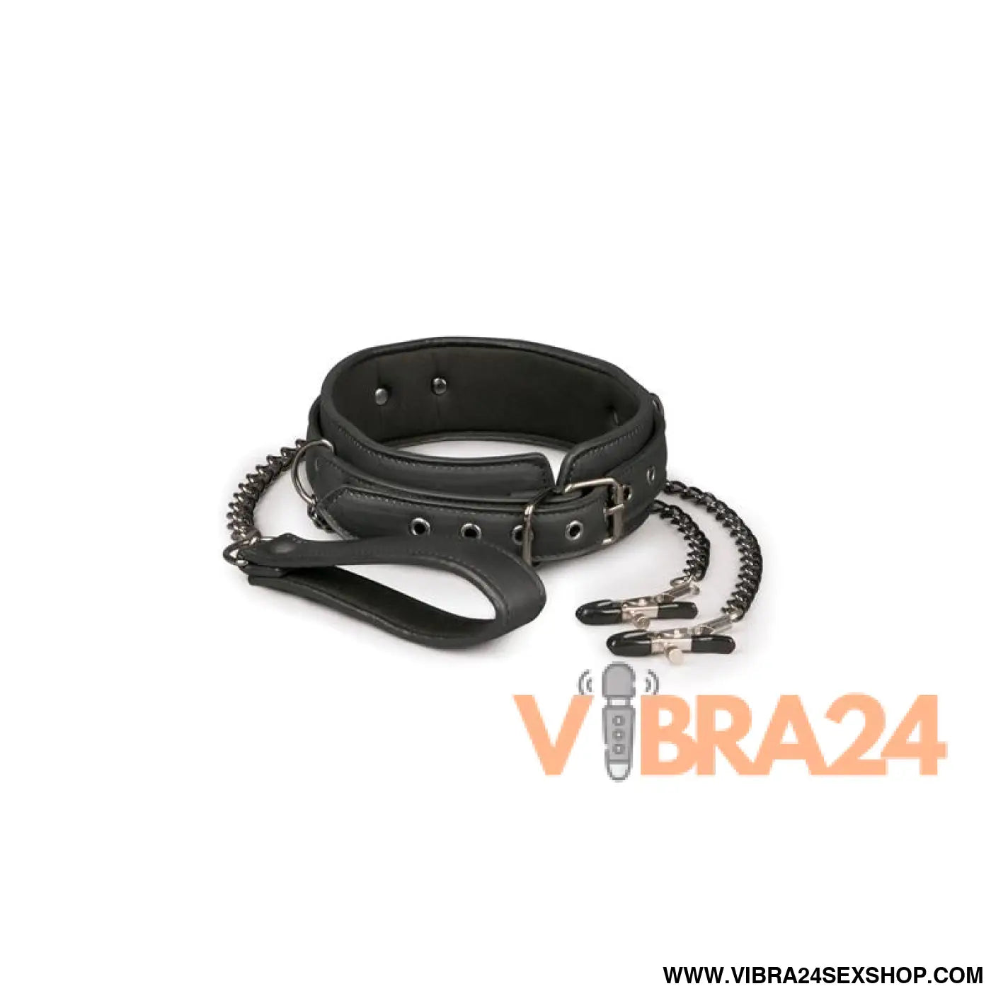 Leather Collar With Nipple Chains