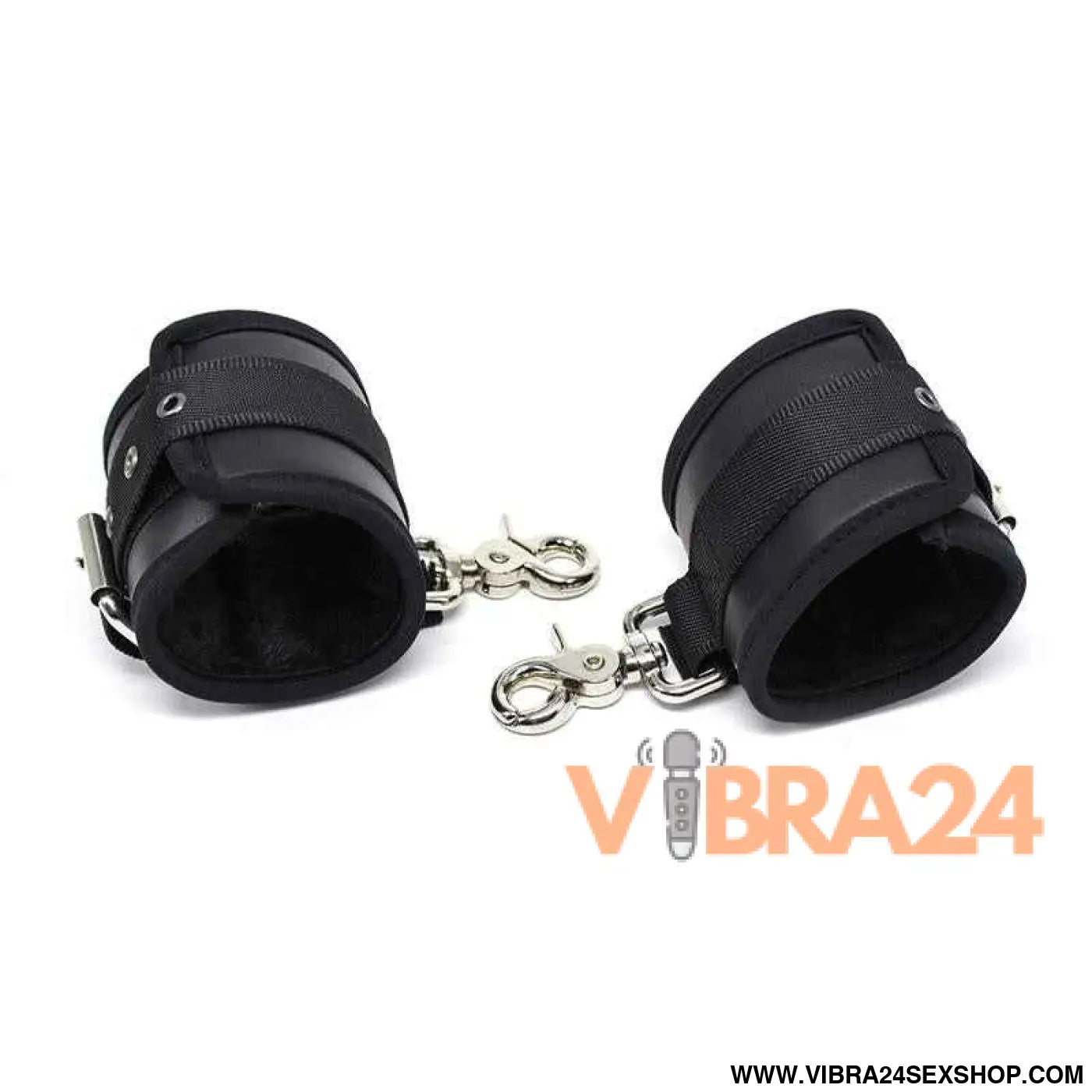 Leather Handcuffs with Big Hoops Black