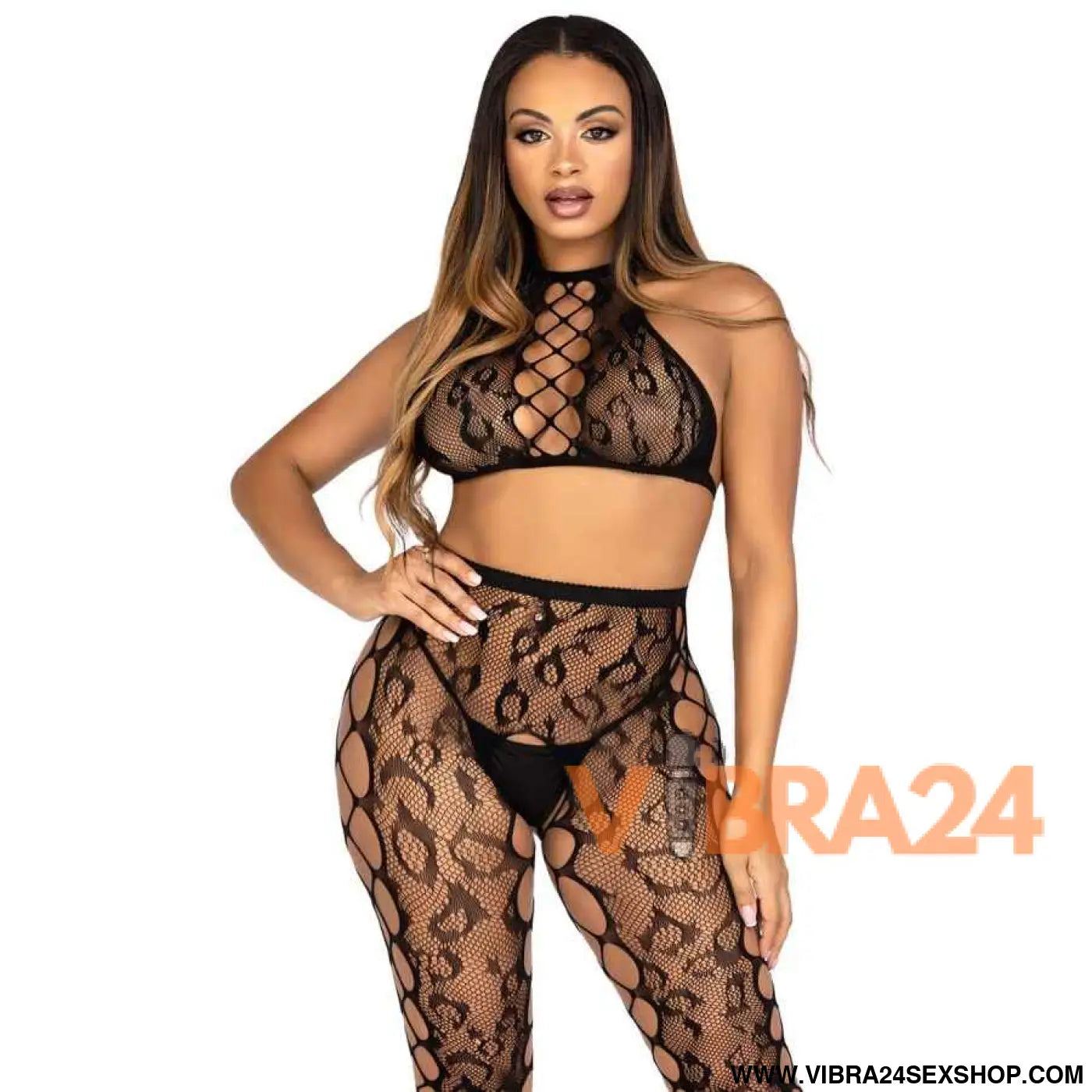 LEG AVENUE - 89372 TOP CROPPED E MEIA-CALÇA SEM VOLTA PRETO - TAMANHO ÚNICO