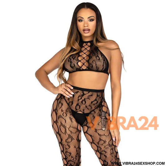LEG AVENUE - 89372 TOP CROPPED E MEIA-CALÇA SEM VOLTA PRETO - TAMANHO ÚNICO