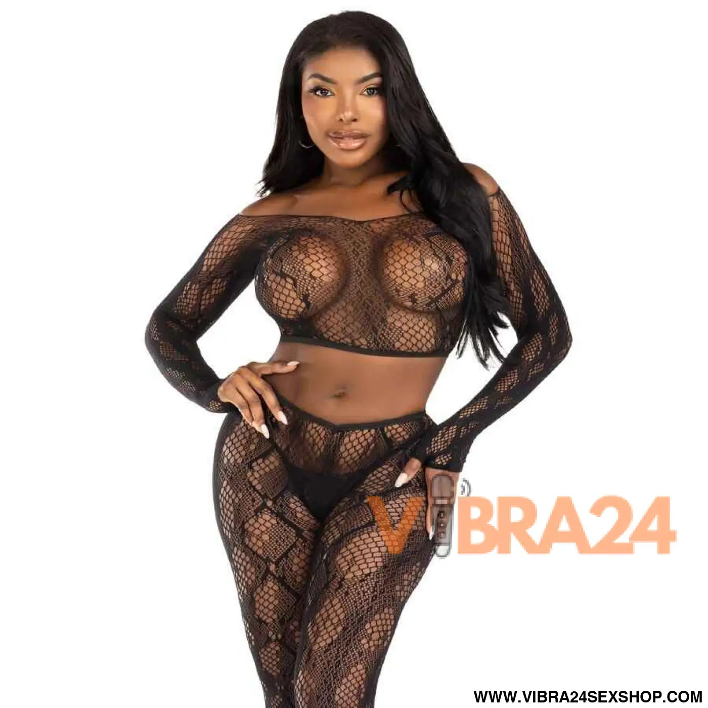 LEG AVENUE - 89373 TOP CROPPED COM ESTAMPA DE PYTHON E MEIA-CALÇA SEM PÉ PRETA - TAMANHO ÚNICO