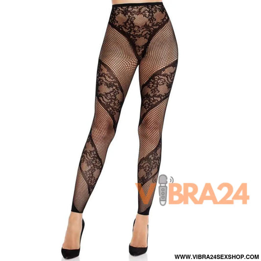 LEG AVENUE - CALÇA MEIA-CALÇA SEM PÉS DE RENDA E TRANSPARÊNCIA PRETA