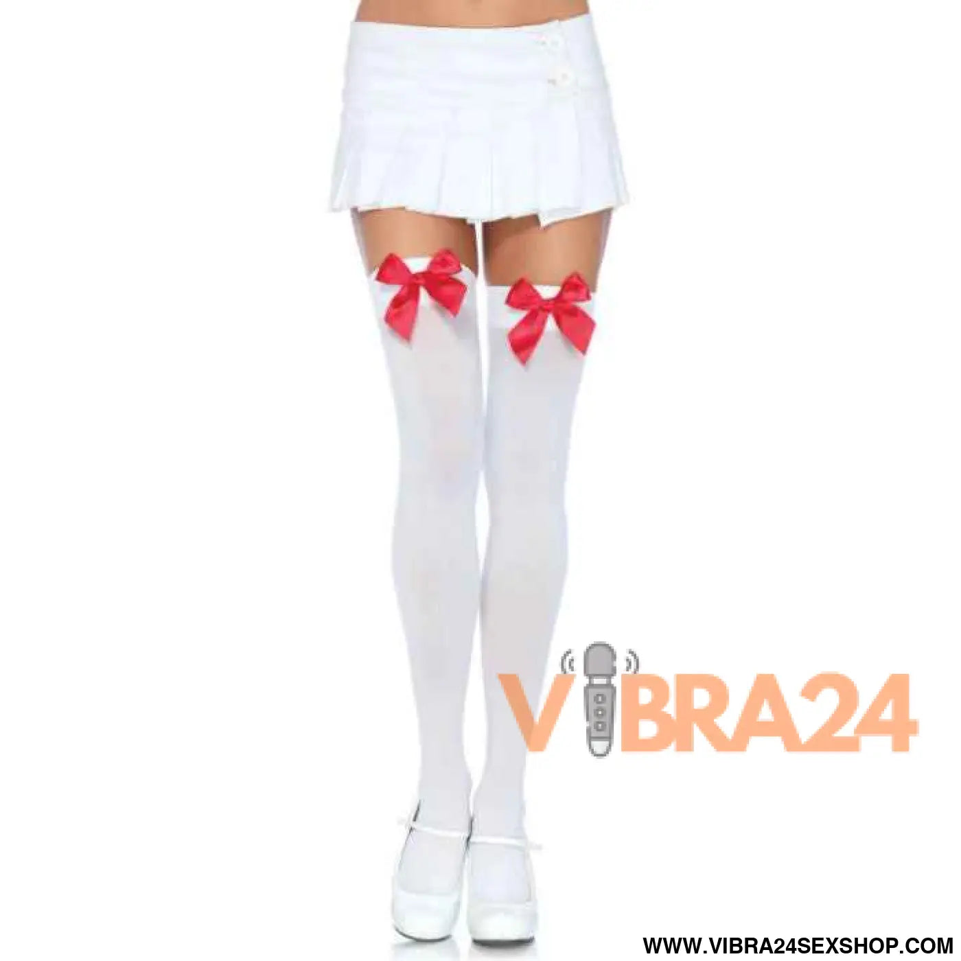LEG AVENUE - COXAS EM NYLON COM LAO BRANCO / VERMELHO