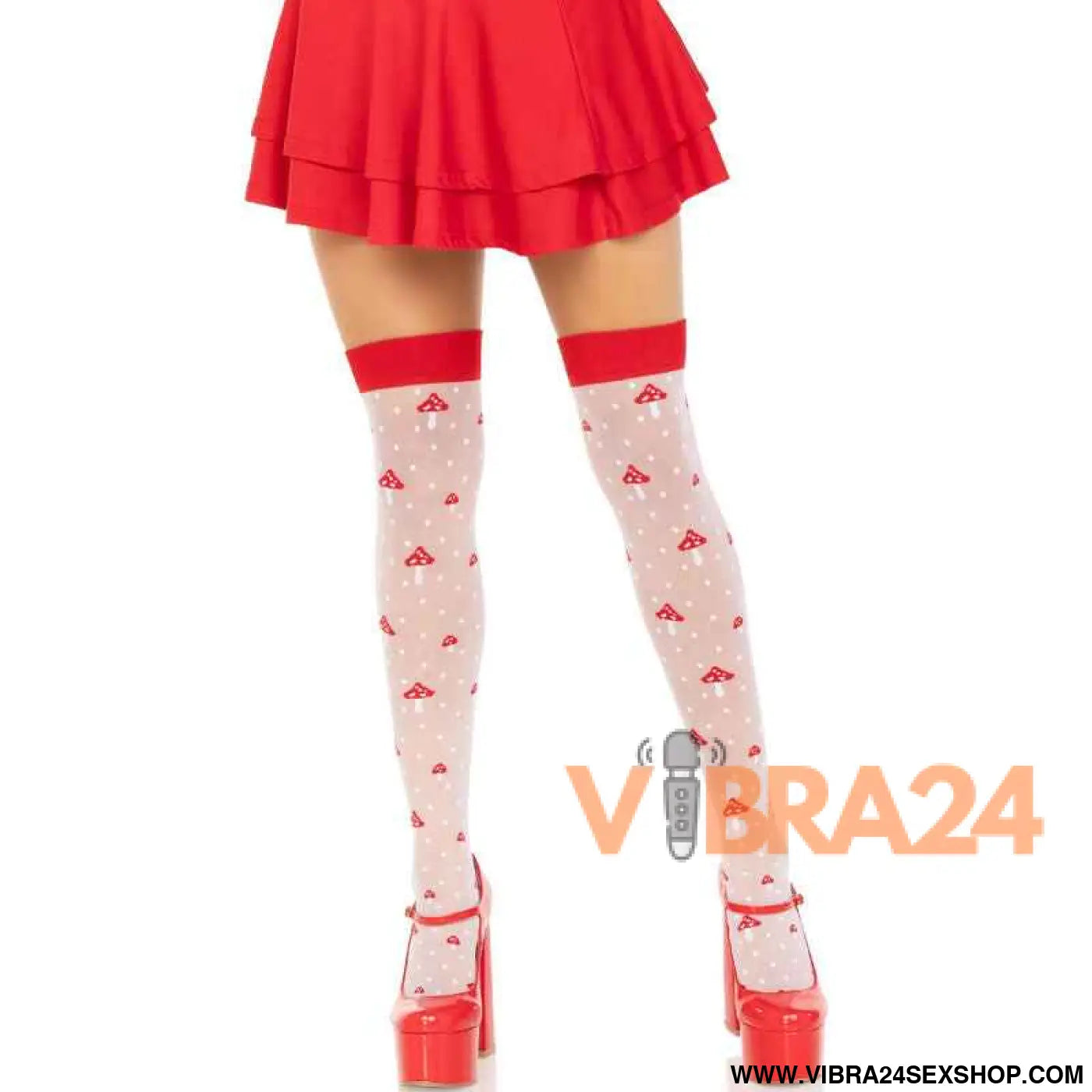 LEG AVENUE - MEIAS ALTAS COGUMELO VERMELHA/BRANCA