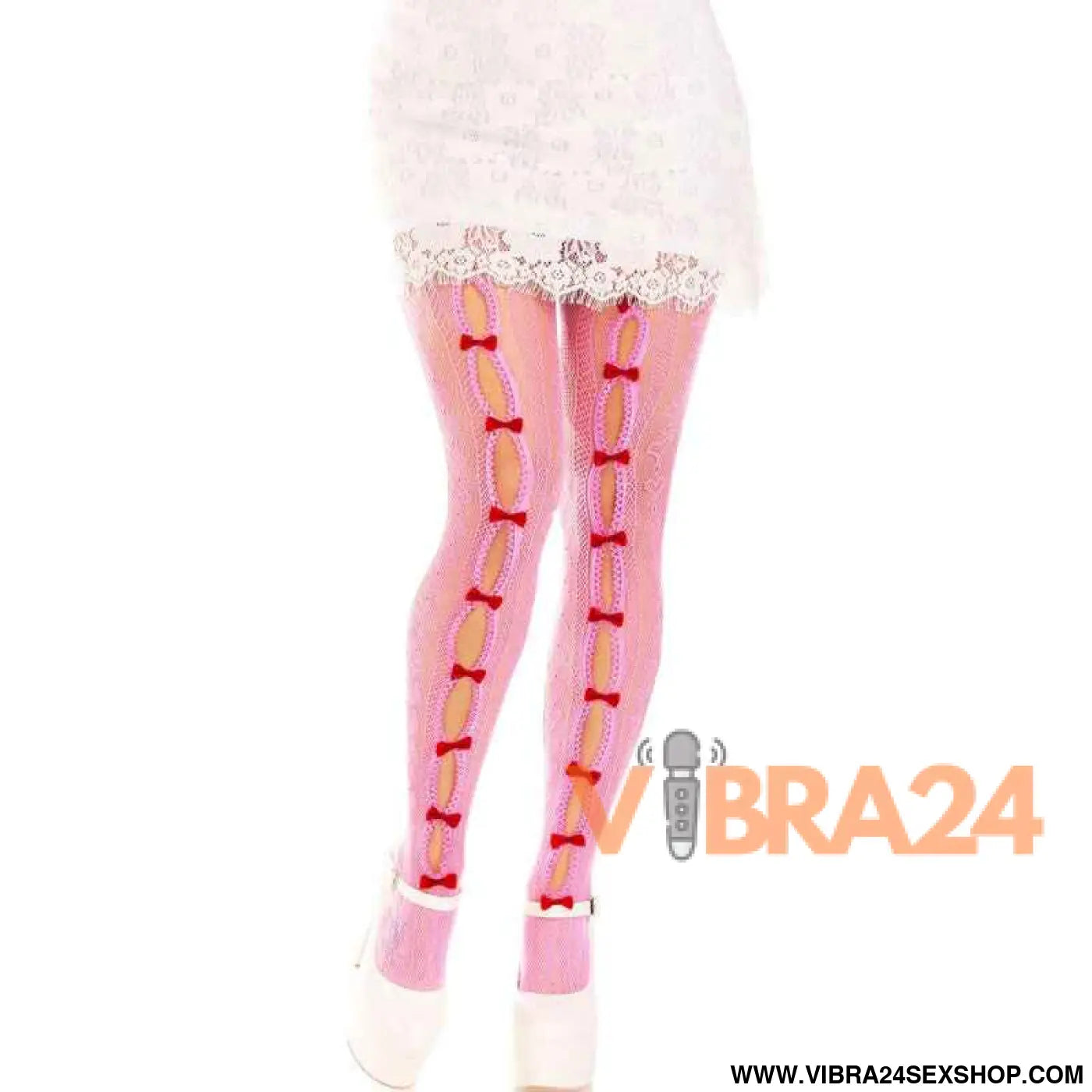 LEG AVENUE - MEIAS COM ABERTURAS CORAÇÃO E LAÇOS ROSA