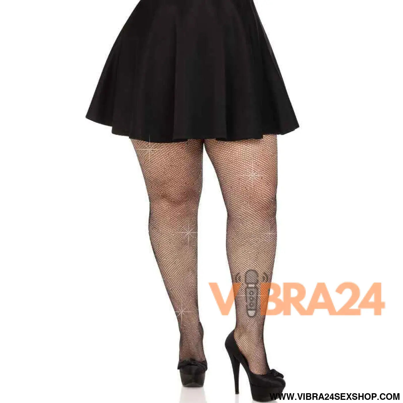 LEG AVENUE - MEIAS DE MALHA CRISTALIZADA PRETAS PLUS SIZE