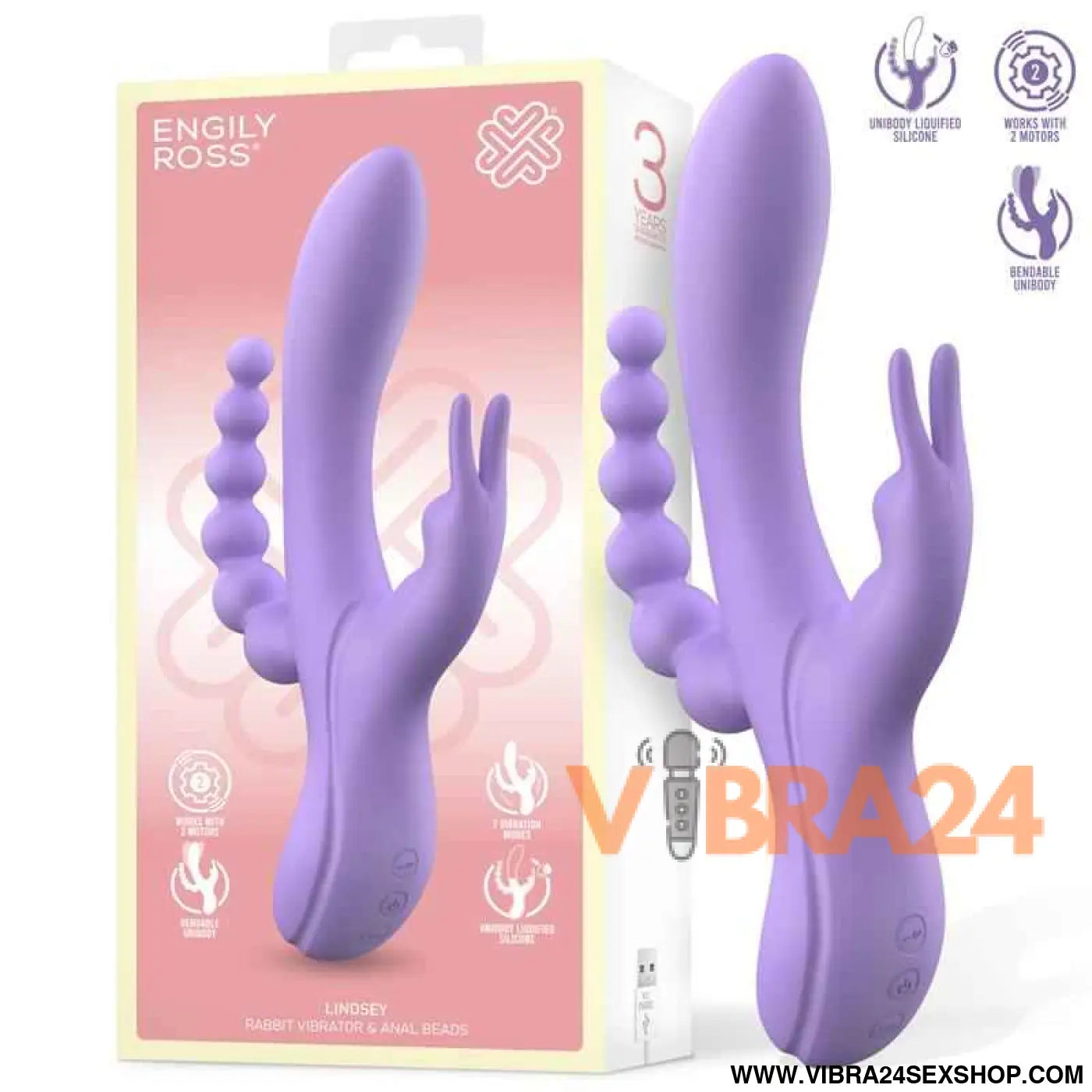 Lindsay Vibe with Anal Chain Liquid Silicone Unibody Flexible 2 Motors