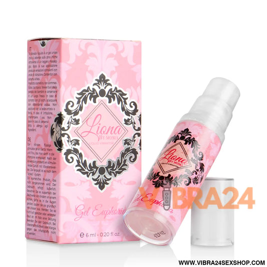 Embalagem rosa e preta ornamentada do gel euphoric liona by moma spray 6 ml para vibração loja erotica vibra24 sexshop