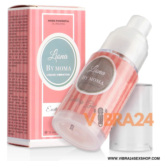 Frasco rosa às riscas liona by moma gel lubricante excitante com doseador claro 15 ml disponível no vibra24 sexshop loja erótica